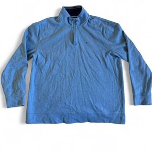 Tommy Hilfiger Quarter-Zip Sweatshirt, Light Blue, Men's Size XXL - Y2K Vintage